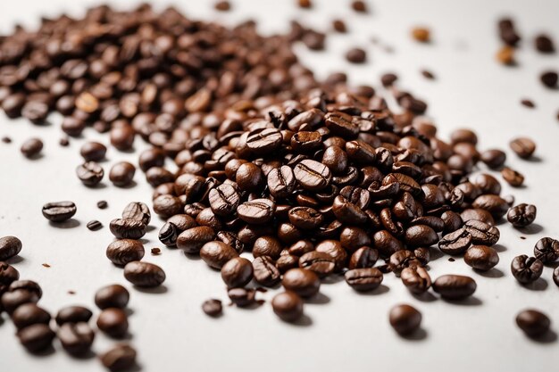 사진 ⁇ 색 배경 에  ⁇ 어져 있는 구워진 커피 콩 의 위쪽 전망