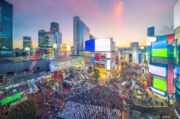 写真 東京の夕暮れ時の渋谷交差点の平面図