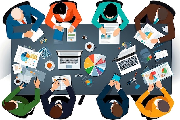 Top View Office Meeting Business Infographic Concept