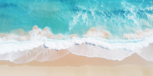 Photo top view oncoast with ocean waves blue water background summer seascape from air generative ai