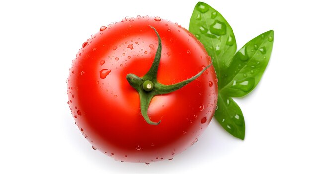 Foto vista dall'alto di un pomodoro rosso e succoso maturo con verde