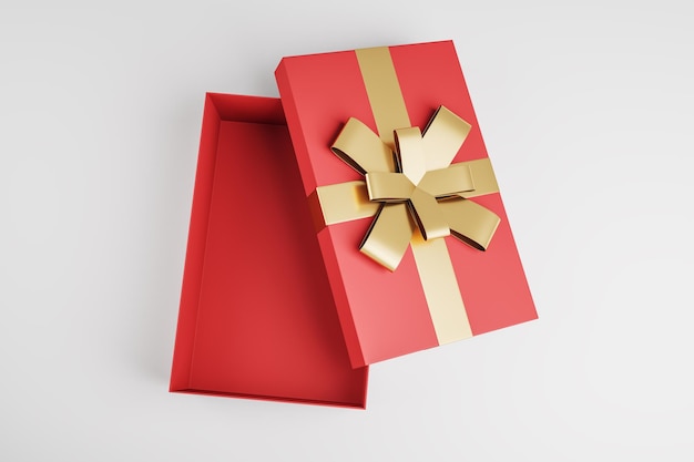 Top view of open red present box on white background Birthday wedding anniversary and christmas celebration 3D Rendering