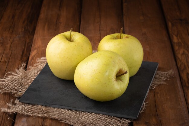 top view organic apples on table