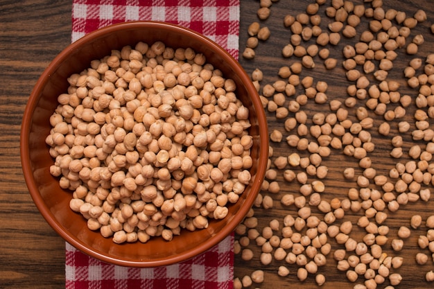 Top view organic chickpea in a bowl