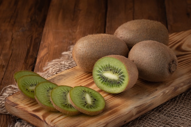 top view organic kiwi on table