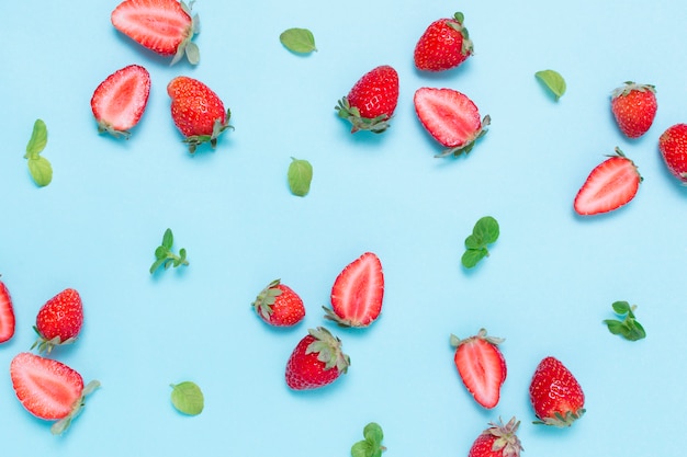 Top view organic and tasty strawberries