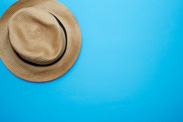 Top view panama hat on white background