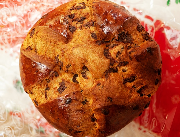 Top view of a panettone