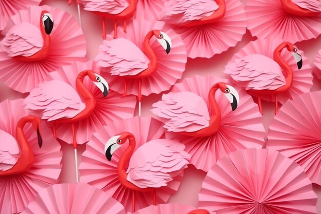 Photo top view of paper flamingos