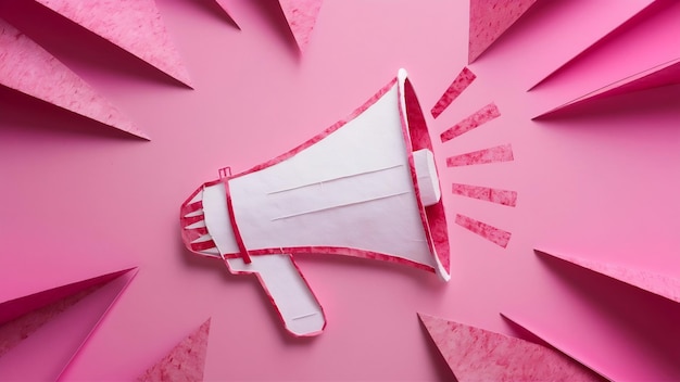 Top view paper megaphone with pink background