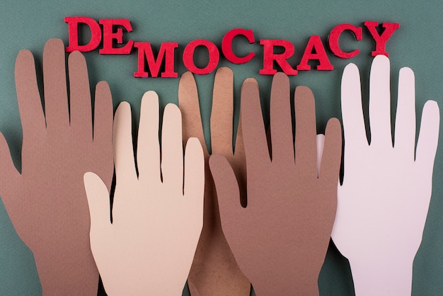 Top view paper style democracy composition