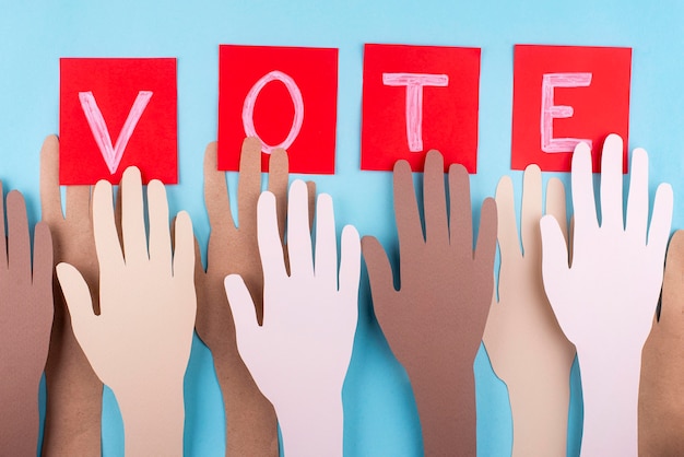 Foto assortimento di voto in stile carta con vista dall'alto