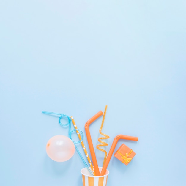 top view party straws with copy-space