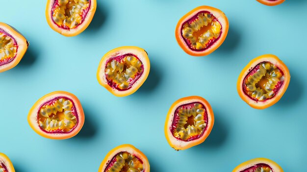 Photo top view of passion fruit seamless pattern