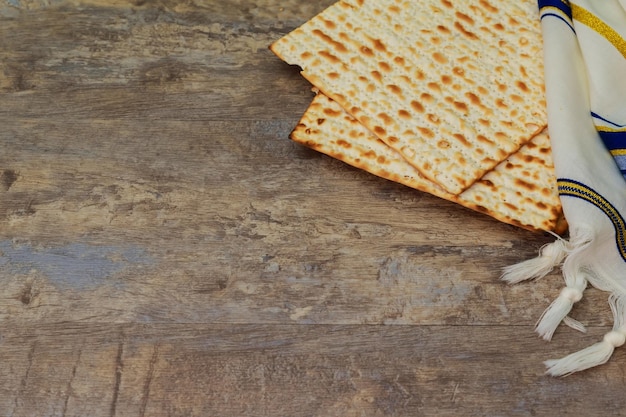 Top view of passover background matzoh jewish holiday bread