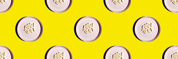 Top view of the pattern on the plastic plate in which the pills are Vitamins food supplements