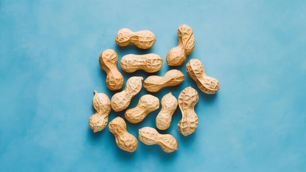 Top view peanuts in shell on a blue background