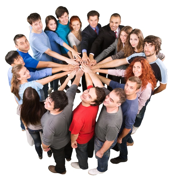 Top View of People in Circle with Their Hands Together