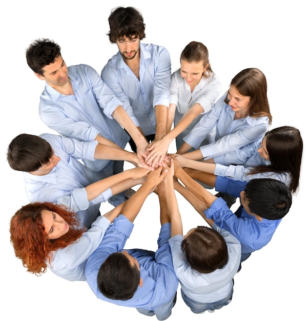 Top View of People in Circle with Their Hands Together