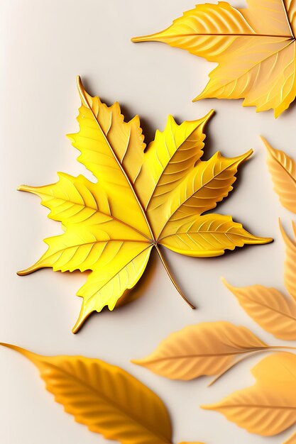 Top view perfect yellow maple leaf isolated on white background