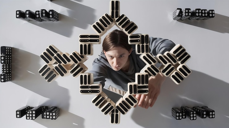 Photo top view person playing domino