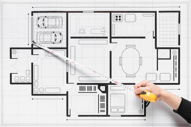 Top view person working on architectural project