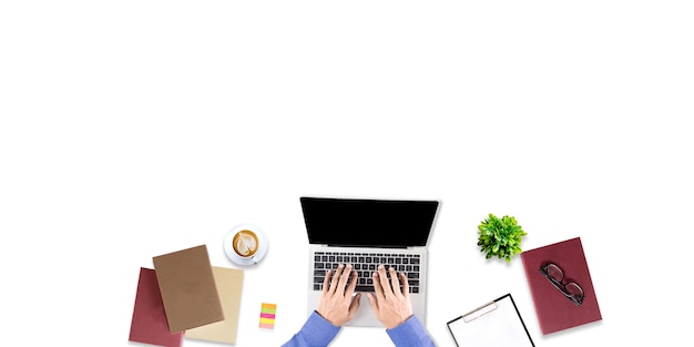 Top view of person working on a laptop