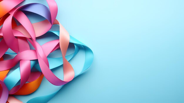 Top view photo of empty circle with pastel ribbons World Cancer Day Generative Ai