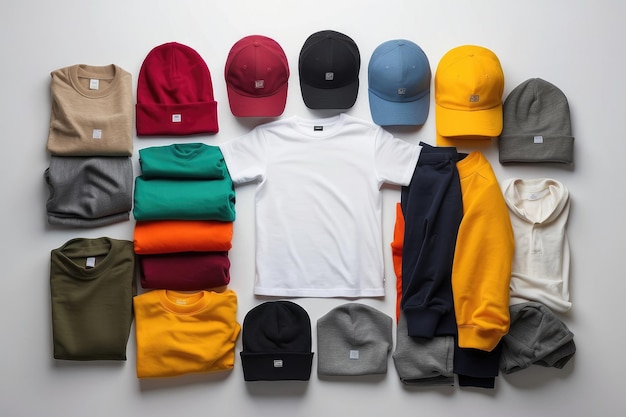 위쪽 사진 패션 티셔츠 비니 후디 모자와 색 배경의 폴로 셔츠