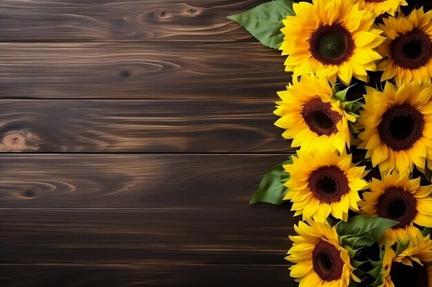 Top View Photo of Sunflower Flowers and Plants on a Vibrant Background Generative Ai