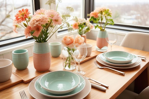 a top view photo of a table set in dining room professional advertising photography