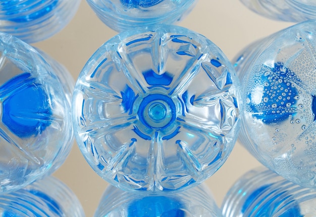 Top view photo of used plastic bottles