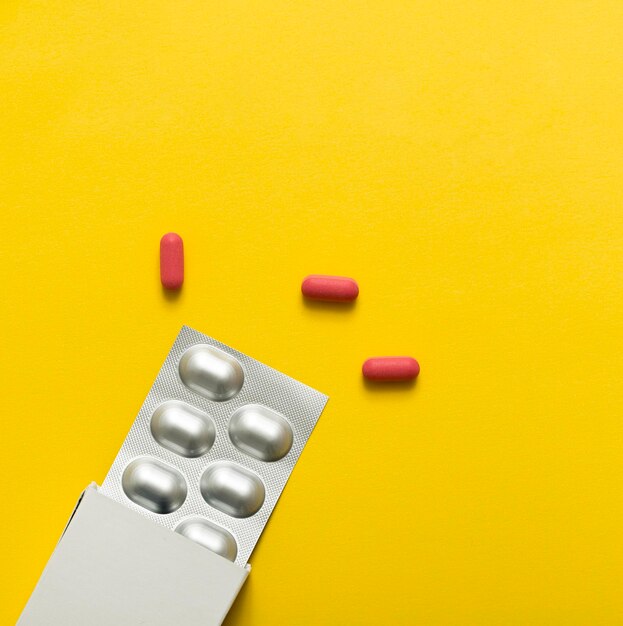 top view pills with foil box