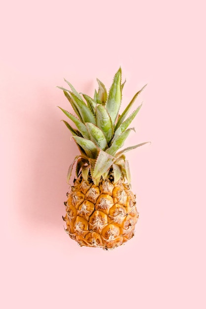 Top view pineapple isolated on pink background with copy space for text template blog social media f