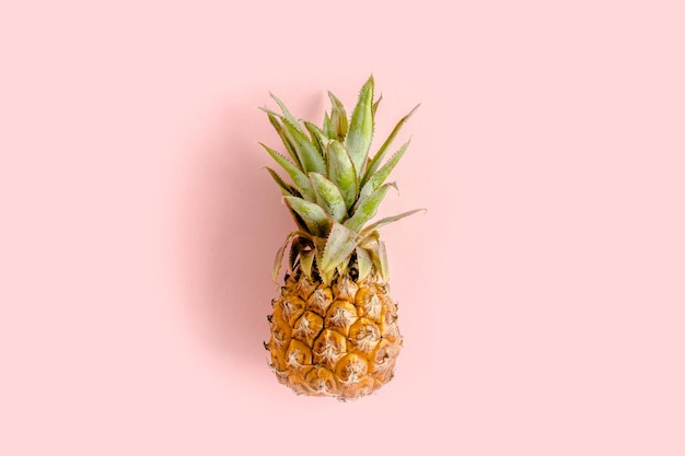 Top view pineapple isolated on pink background with copy space for text template blog social media f