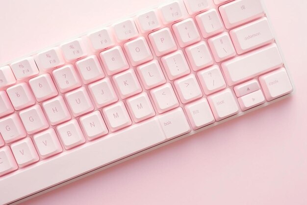コピースペース付きのピンクのキーボードの上面図