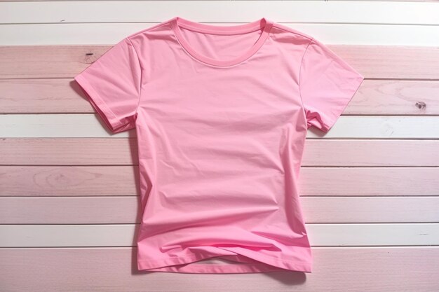 верхний вид розовая футболка макет на белом деревянном фоне стола фон с копировальным пространством фон