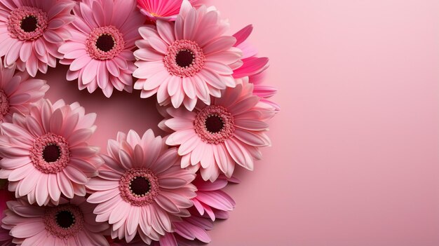 top view of pink and white flowers on beige background