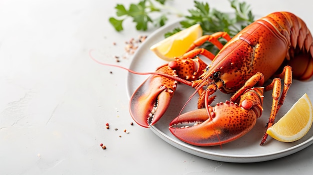 Top view of a plate of raw lobster with a big copy space Generative AI