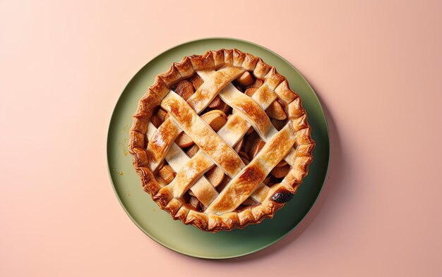 A top view plate of tasty apple pie on a pastel background professional food photo ai generated