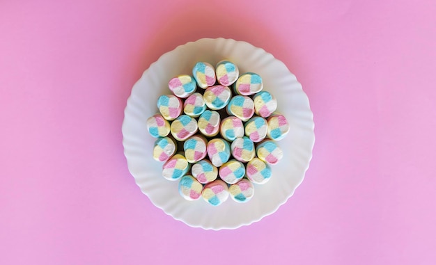 Top view of plate with colorful Marshmallows