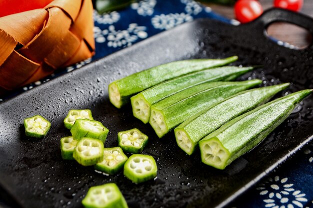 top view plate with okra