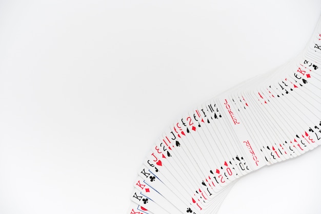 Top view playing cards on white background