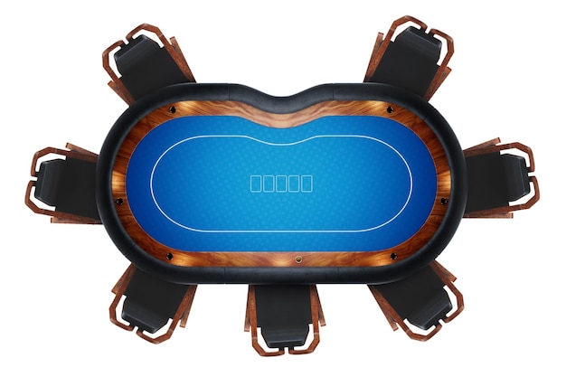 Вид сверху покерный стол покер-рум Покерная игра казино Техасский холдем онлайн-игра карточные игры 3D рендеринг 3D иллюстрация Современный дизайн Журнальный стиль