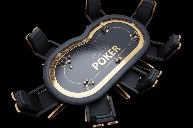 Top view poker table poker room poker game casino texas hold\'em\
online game card games 3d render 3d illustration modern design\
magazine style