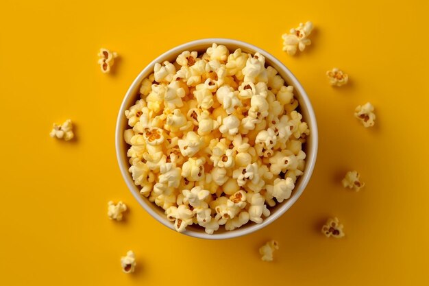 Top view popcorn on yellow backgroundgenerative ai