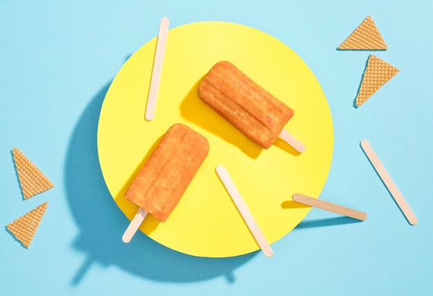 Top view popsicles on a plate