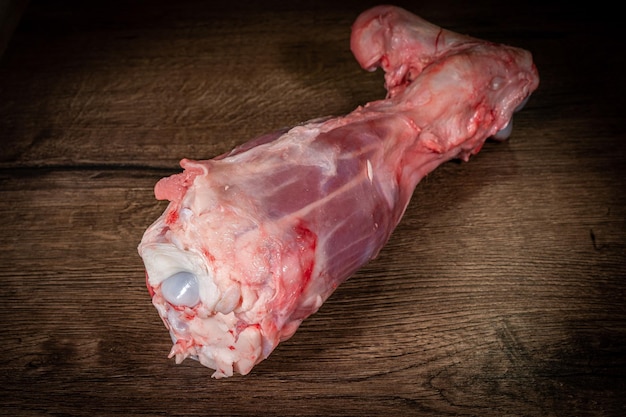 Top view Pork legs on rustic wooden table background