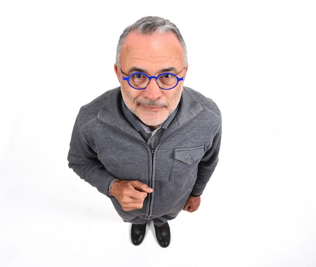 Top view portrait of a man on  white