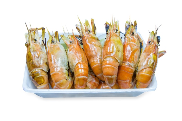 Вид сверху на креветки, приготовленные на гриле, речные креветки или выборочные тайские креветки